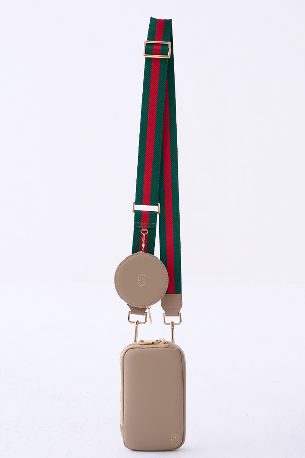 Green and Red canvas strap with round pouch and Generic pouch