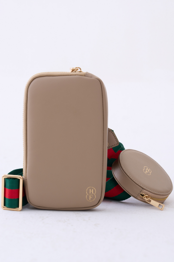 Green and Red canvas strap with round pouch and Generic pouch