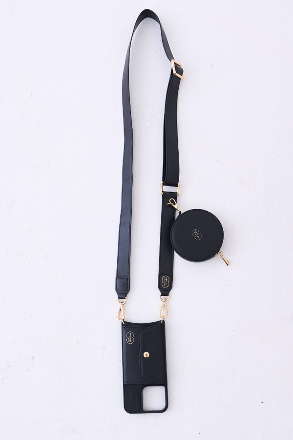 Black adjustable Crossbody Strap And Round Pouch Only