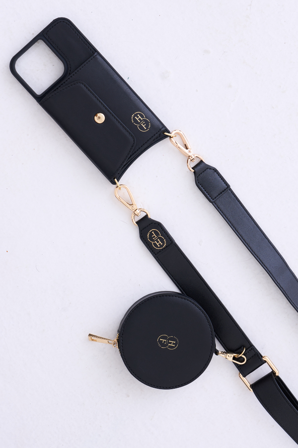 Black Day to Night strap with round pouch and phone case