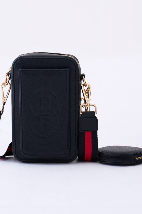 Black passport bag with Black and Red adjustable canvas strap with round pouch only