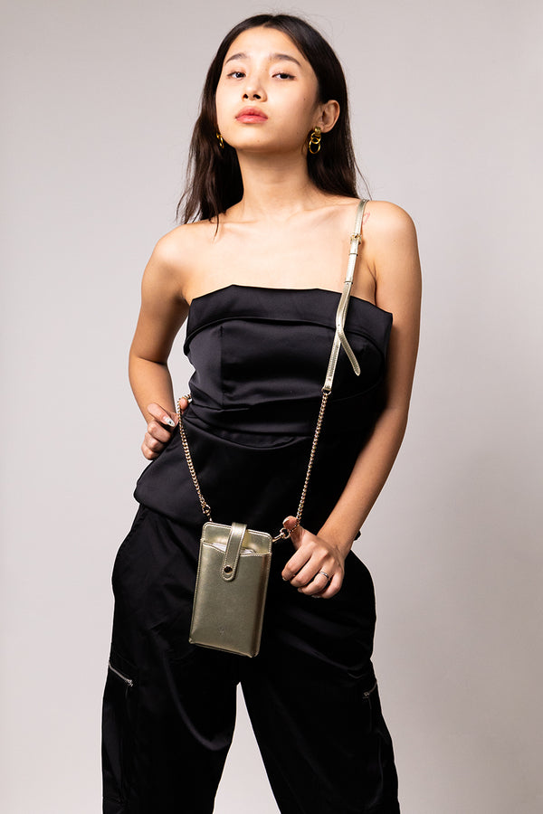Gold Slip in Pouch with Thin Chain strap