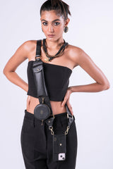 Black adjustable Crossbody Eyeconic strap with round pouch Only