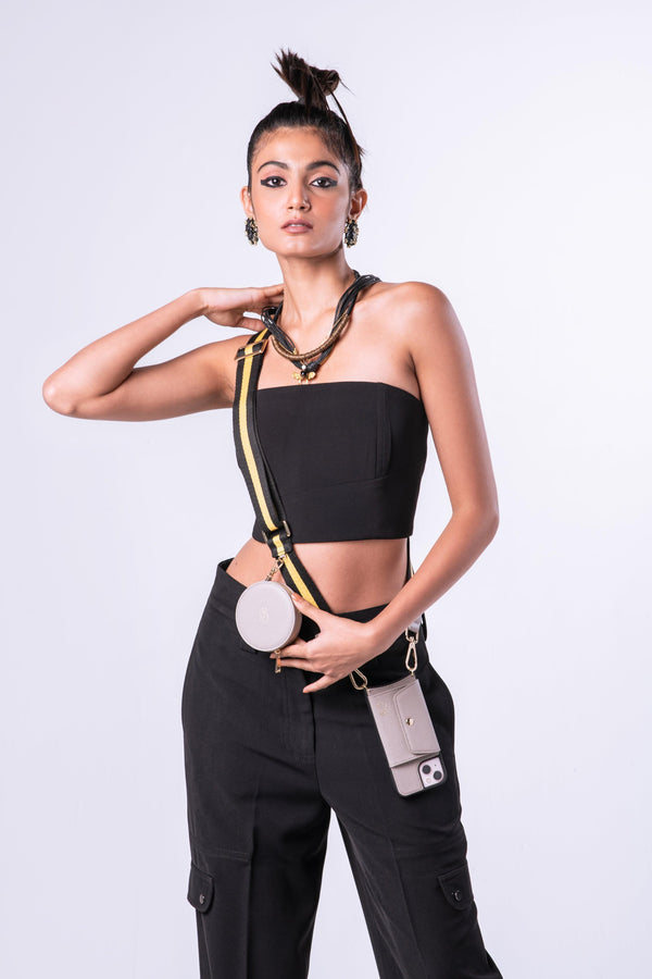 Black and Yellow Adjustable cross body strap and pouch Only
