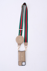 Green and Red Canvas Strap with Round Pouch and Phone Case