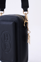 Black Passport Bag with Black adjustable day to night strap and matching round pouch only