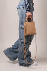 Beige Tote Bag with Beige adjustable leather strap