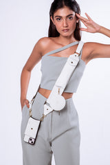 White adjustable Crossbody Eyeconic strap with round pouch Only