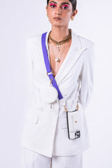 Purple adjustable Crossbody strap with White phone cover