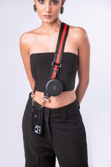 Black and Red adjustable Crossbody strap with Black phone cover