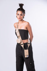 Beige adjustable Crossbody Utility strap with round pouch Only