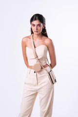 Beige adjustable Crossbody strap with round pouch Only