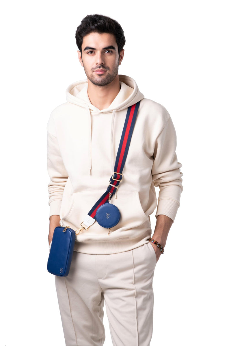 Blue and Red Canvas Strap with round pouch and generic pouch