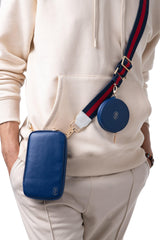 Blue and Red Canvas Strap with round pouch and generic pouch