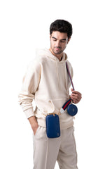 Blue and Red Canvas Strap with round pouch and generic pouch